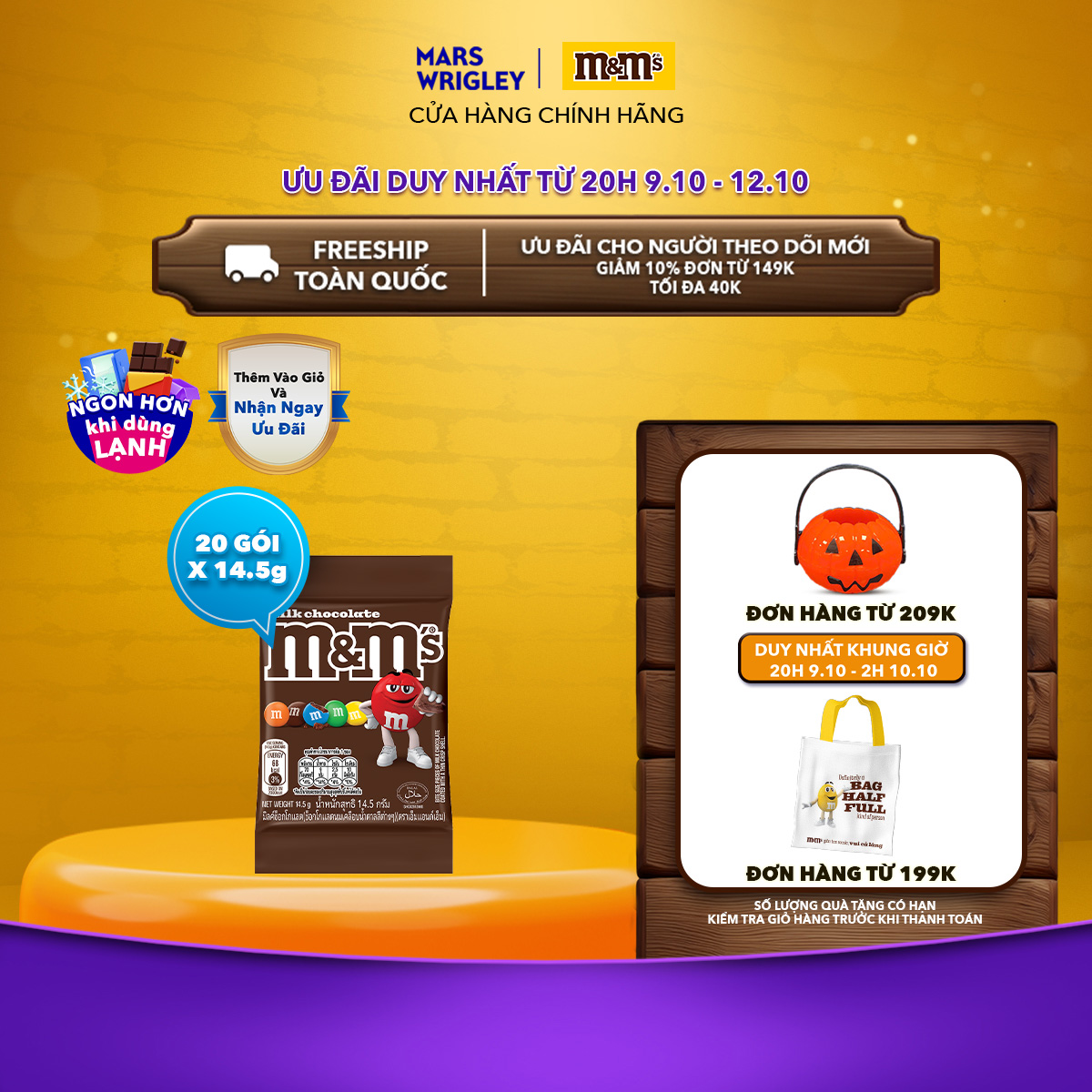 Combo 20 gói Kẹo Socola M&M gói 14.5g socola (1 hộp x 20 gói)