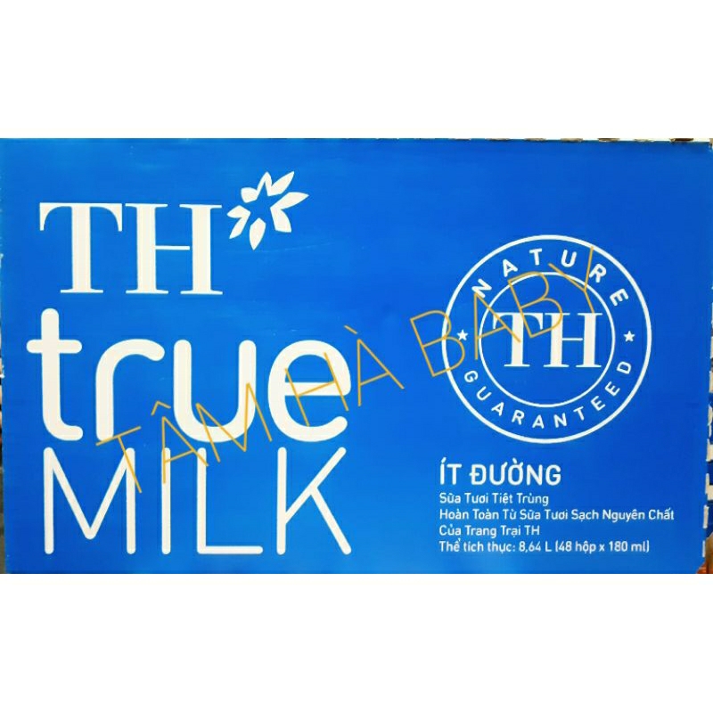 Thùng sữa TH True milk Không đường Ít đường Có đường 8,64l48 hộp x 180ml