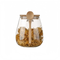 【COD&Fast Delivery】 with Spoon Hermetic Containers Clear Wooden Lid Sealed Container Multiple Size Food Storage Glass Jar for Sugar Tea