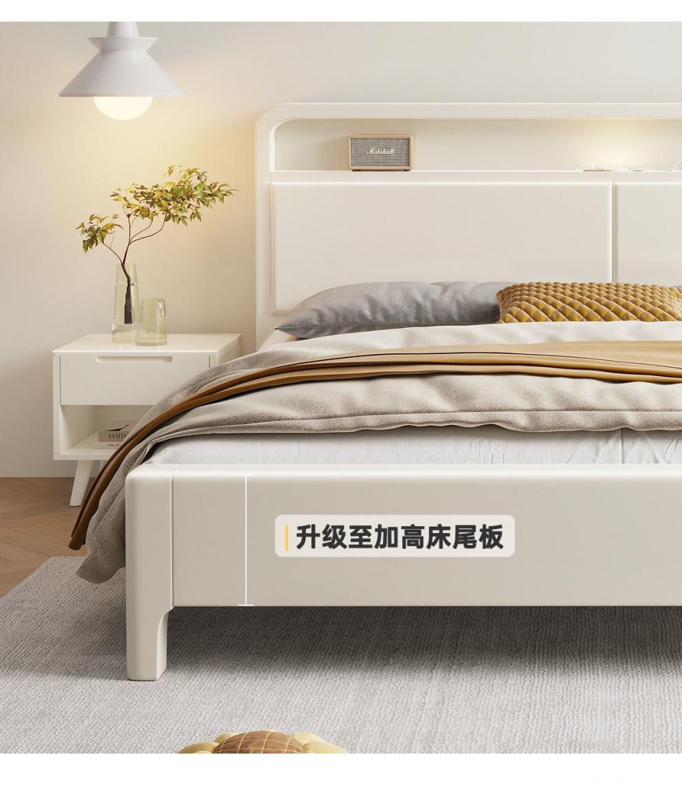 سرير من الخشب الصلب بتصميم حديث وبسيط، سرير تخزين، سرير فردي مزدوج، أبيض كريمي