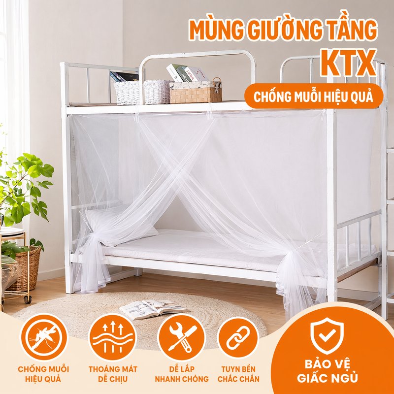 mùng giường tầng ký túc xá chống muỗi thoáng khí dễ lắp gọn nhẹ cho sinh viên phòng ngủ
