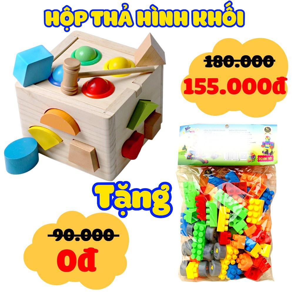 Bộ Đồ Chơi Hộp Đập Bóng Thả Hình Gỗ Tặng Kèm Xếp Hình 90 Chi Tiết 2 Trong 1 Cùng Bé Nhận Biết Màu Sắc Hình Khối