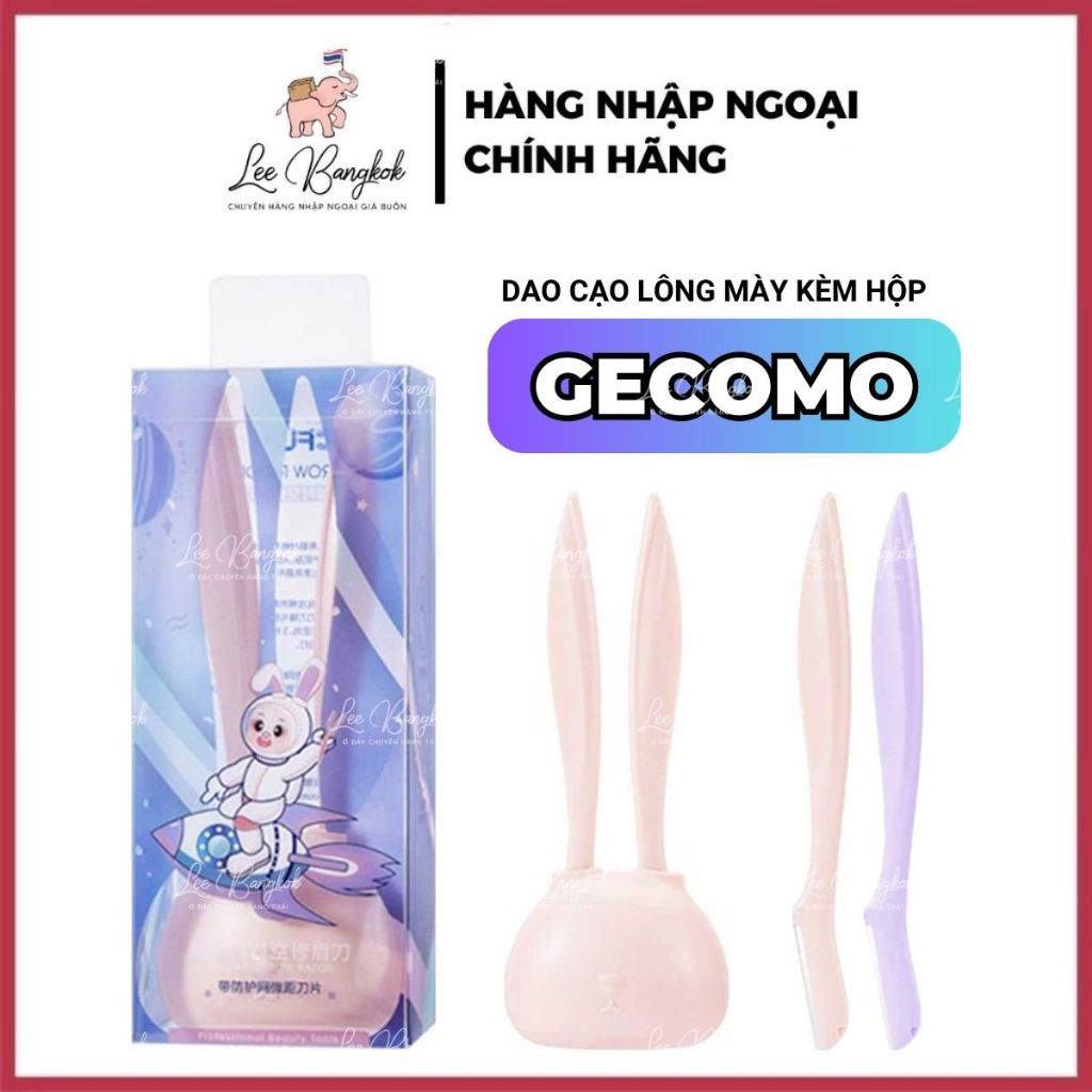 Set 2 Dao Cạo Lông Mày Gecomo Kèm Hộp Hình Thỏ Dễ Thương Rabbit Eyebrown Tím - Hồng Sắc Bén Chất Liệu Thép không Gỉ