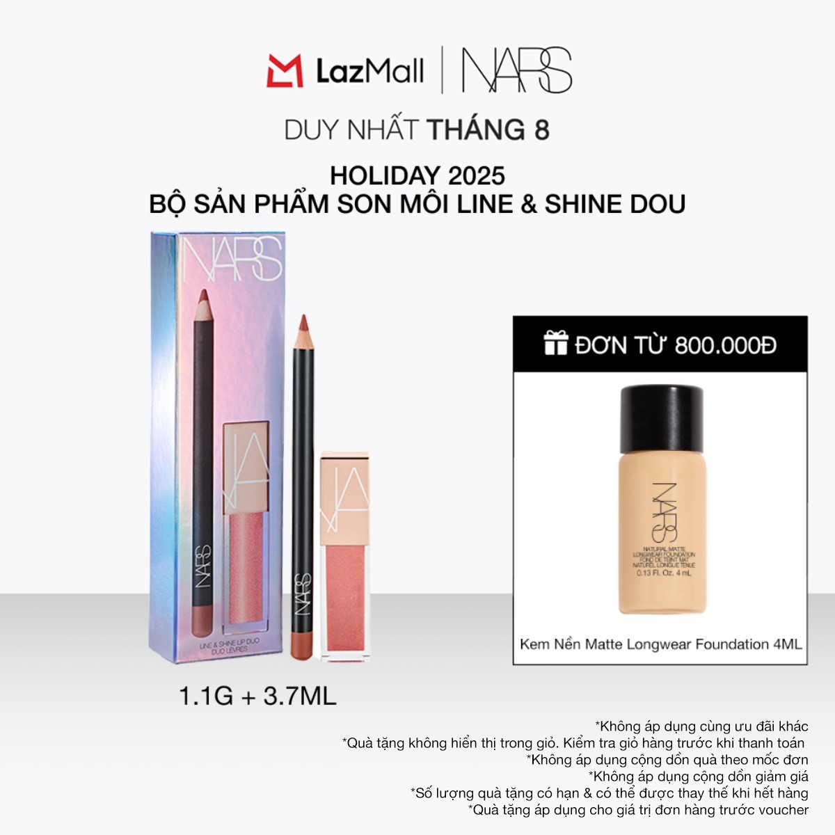 [HO25] Bộ sản phẩm chì kẻ viền môi và son môi dạng lỏng NARS Line & Shine Lip Duo 1.1g + 3.7ml