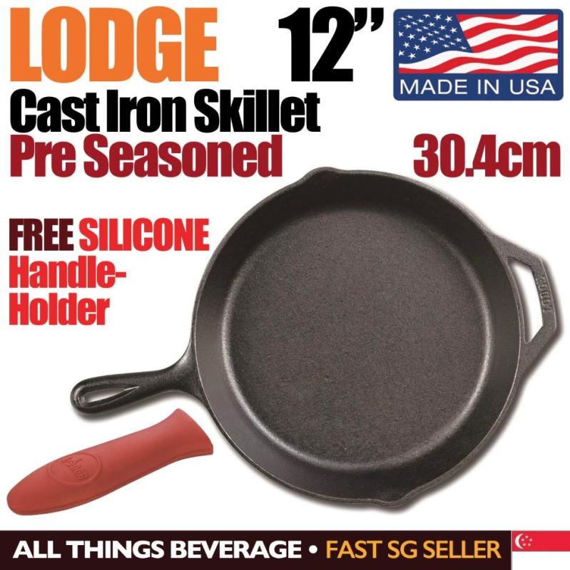 Lodge Cast Iron Round Skillet Grill Pan Pre seasoned 12 inch 30.4cm Free Silicone Handle Singapore
