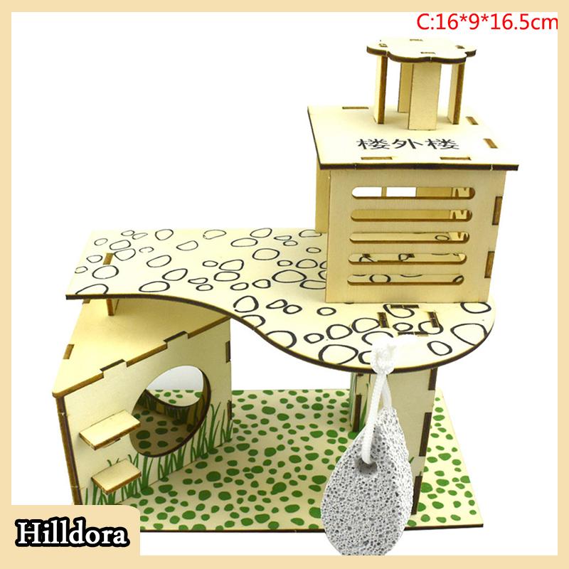 [Hilldora] Lều gỗ ẨN NÁU cho Chuột Hamster đồ chơi trang trí Leo núi biệt thự Nhiều Tầng Hình động vật nhỏ - 3