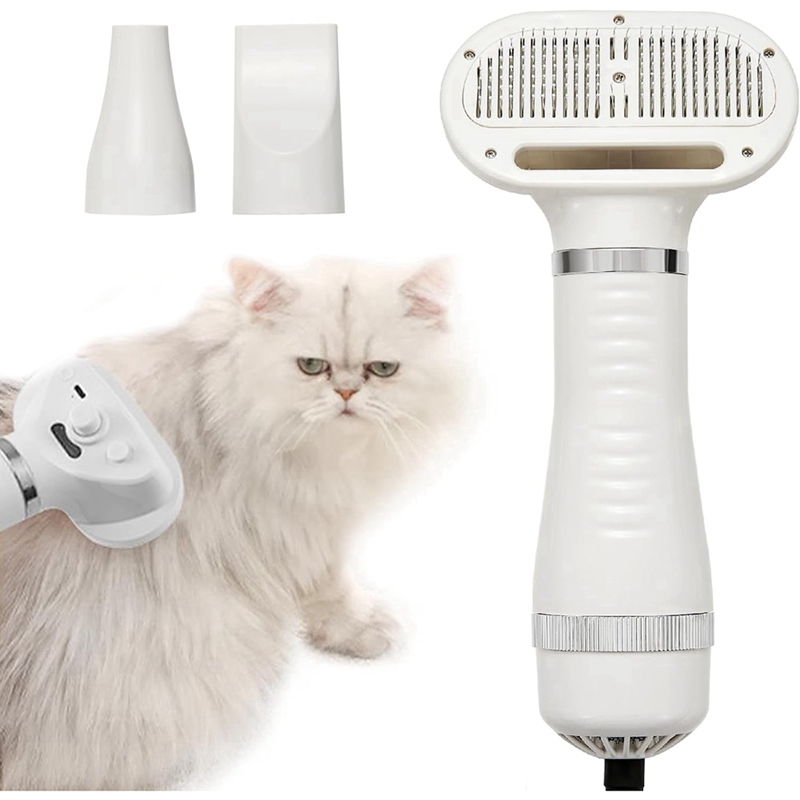 Adjustable Temperature Pet Hair Dryer Brush-Slicker& Blower Function Portable Overheat Protection EU Plug for Dogs Cats
