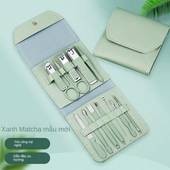 Bộ dụng cụ làm móng tay bằng thép không gỉ màu xanh lá cây bộ dụng cụ làm móng tay đầy đủ bộ dụng cụ cắt móng tay bán buôn chuyên dụng