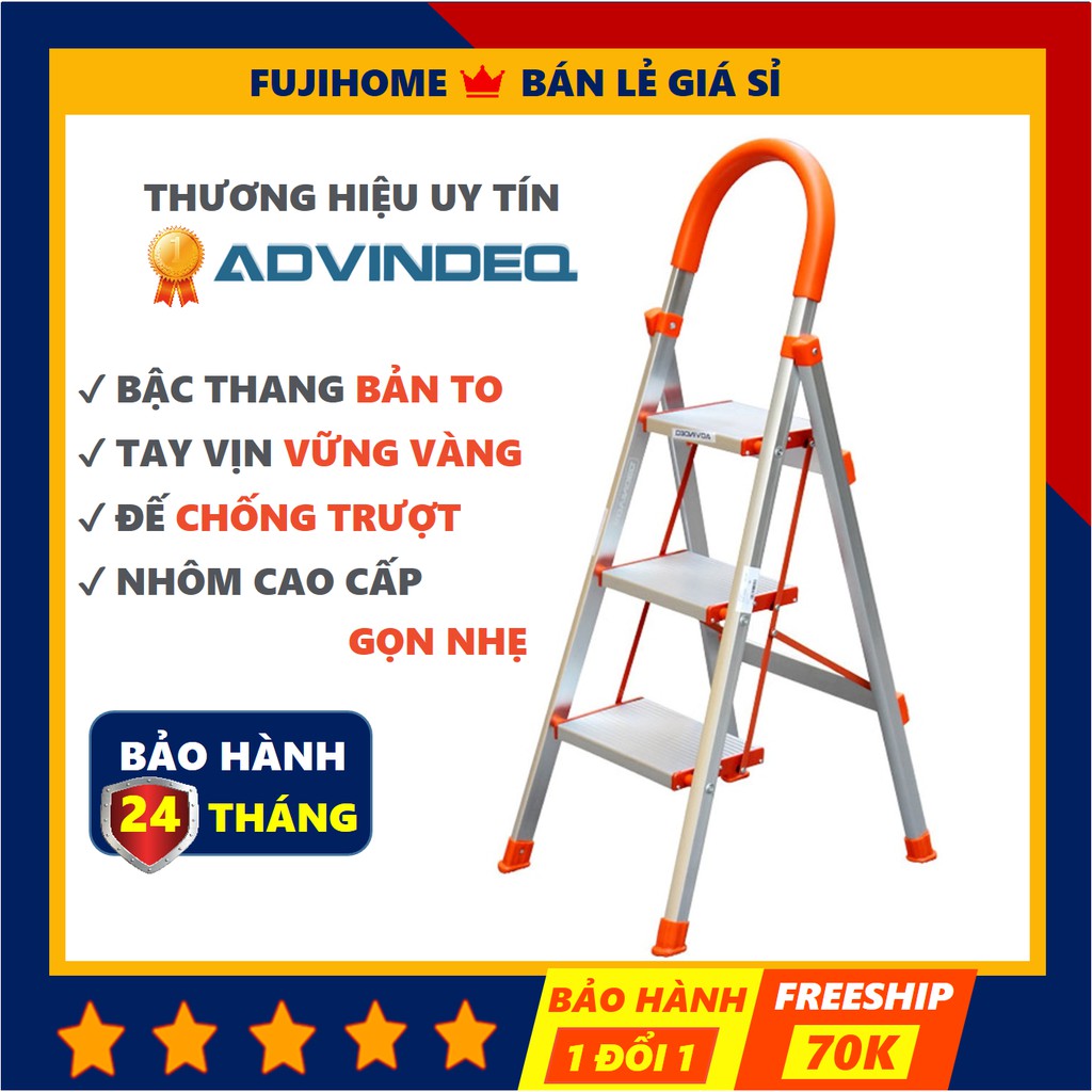 [BH 24 THÁNG] Thang nhôm ghế tay vịn chữ a 3 bậc gấp xếp gọn ADS-703, thang nhôm chữ a gia đình đa năng rút gọn