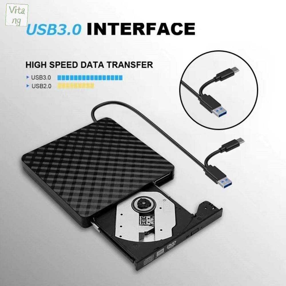 VITANG USB3.0 Đầu ghi DVD ngoài 2 trong 1 Loại-c Di động Ổ ghi DVD Đầu đọc CD Mỏng Ổ đĩa DVD ngoài Máy tính để bàn