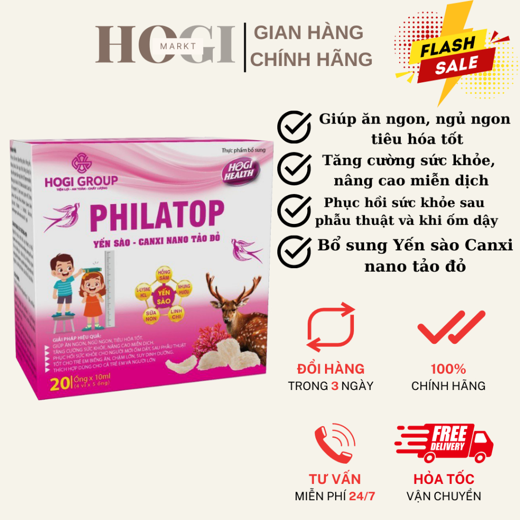 Philatop yến sào,canxi nano tảo đỏ HOGI PLUS tăng sức đề kháng,chiều cao,giúp ăn ngon miệng,hết ốm vặt