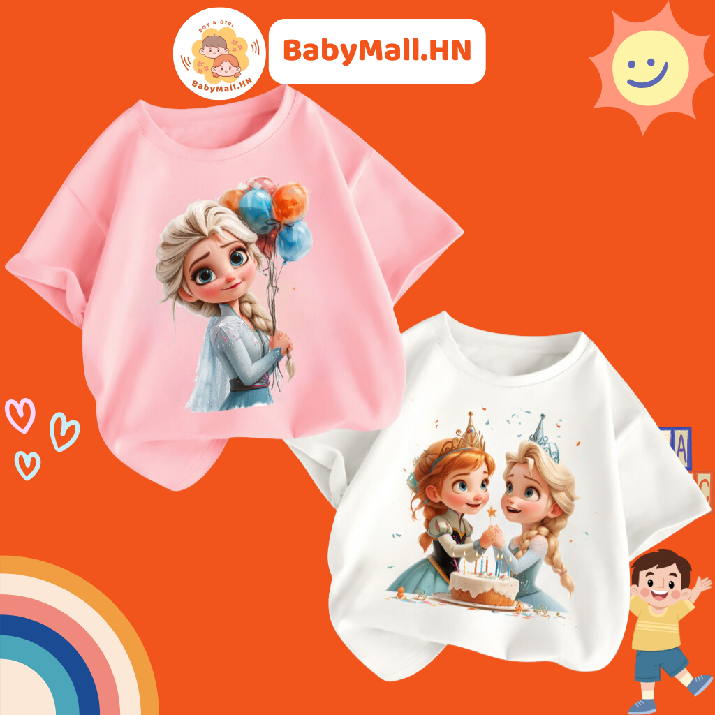 Áo thun hình Elsa bé gái BABYMALL áo phông cho bé cộc tay chất cotton thoáng mát in 3D xuất khẩu US