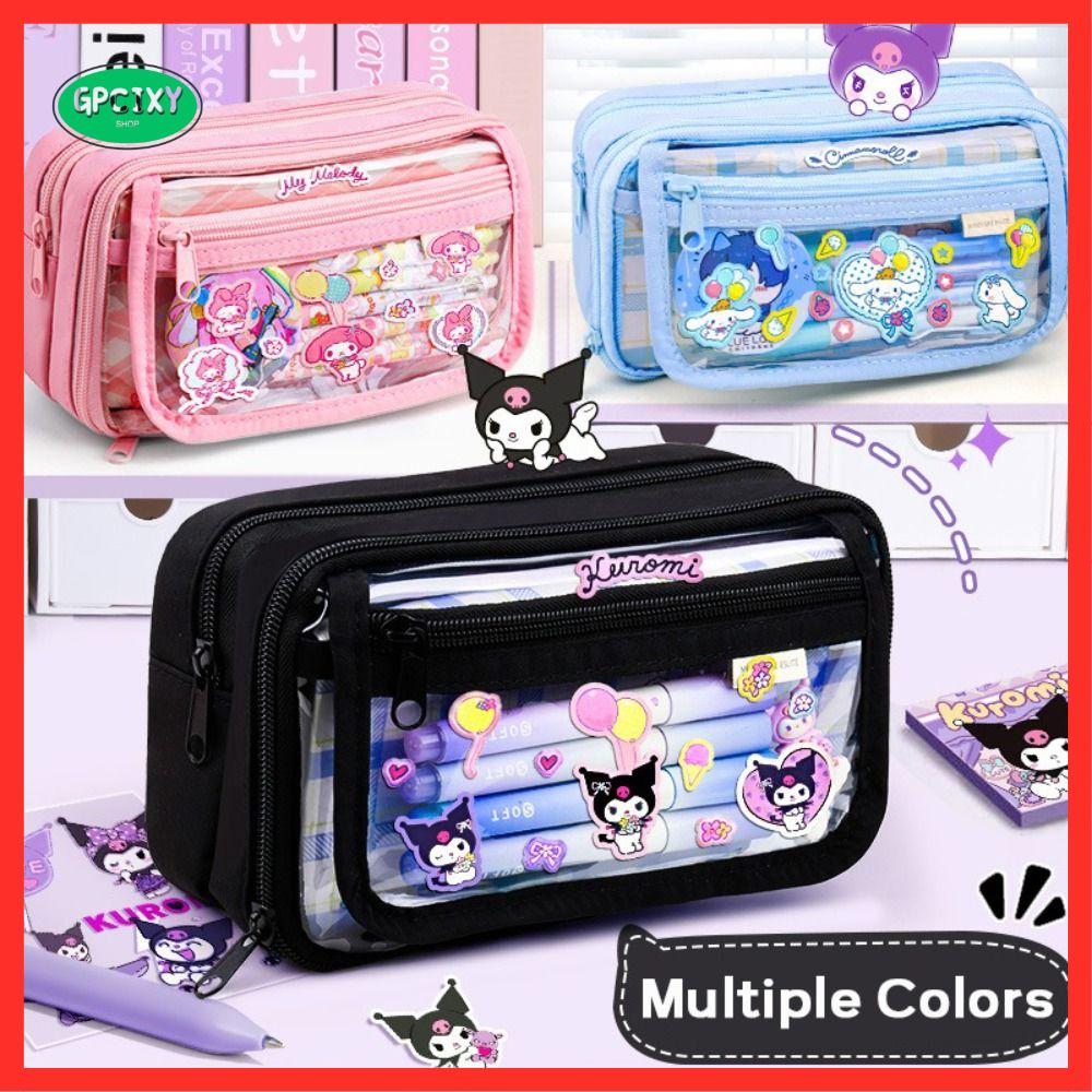 GPCIXY SHOP Tám lớp Túi đựng bút Sức chứa lớn Anime Sanrio Túi văn phòng phẩm Hoạt hình Kuromi/cinnamoroll/Melody Hộp bút Quà Tặng sinh viên