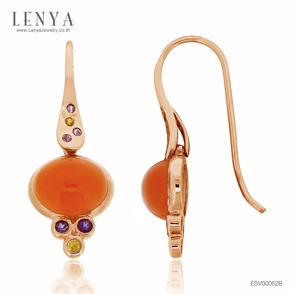 Lenya Canelian Stone Earrings Enhances Happiness, Courage, Positive Energy, Size 10X8 Mm, 925 Sterling Silver Body. Plated in Pink Gold ราคา 4,500 บาท*ส่งฟรี