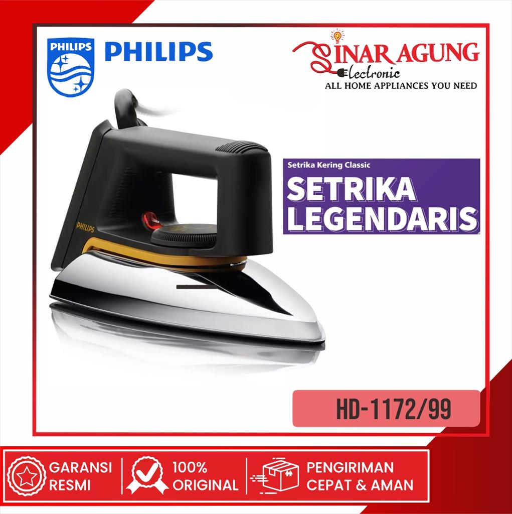 PHILIPS HD1172 / HD-1172  SETRIKA KERING CLASSIC + FREE PACKING SAEFTY - GARANSI RESMI - Merek Philips Harga 331,200 rupiah*Gratis Ongkir