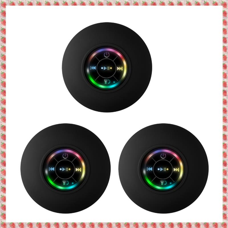 3X Mini Bluetooth Speaker Waterproof Audio Wireless Shower Speakers RGB Light Bluetooth Suction Cup Speaker, Black