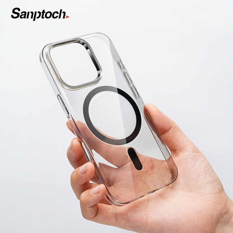  Sanptoch Cho Magsafe Cao Cấp trong suốt pha lê Vỏ điện thoại Cho iPhone 16 15 Pro Max Slim vỏ cứng PC Ban Đầu Cho iPhone 16 Pro Max Trong Suốt Không Bao giờ-Vàng Vỏ bảo vệ Với Nút Bảo Vệ 