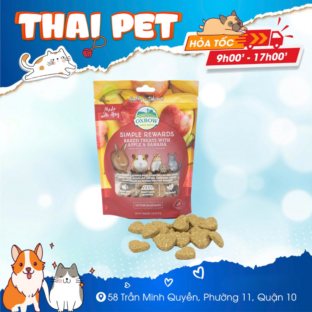 Bánh Cỏ Apple & Banana Chuối Táo Treats Oxbow OXBOW Hỗ Trợ Dinh Dưỡng cho guinea pig, thỏ, chinchill