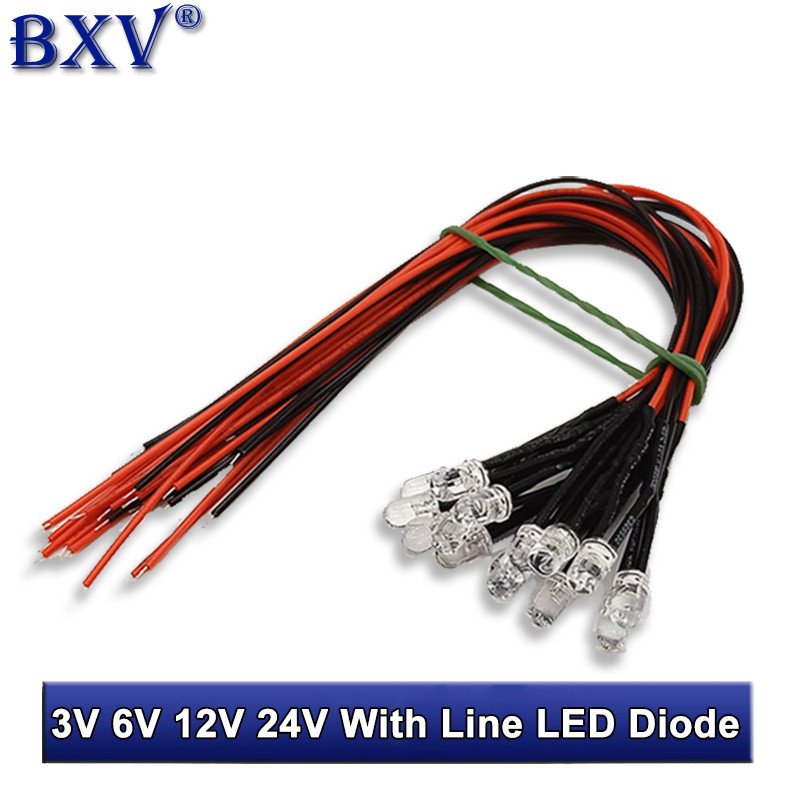 10PCS 5MM LED 24V 12V 3-6V With Line LED Light-emitting Diode/12V Line Length 20CM White Hair White Red Green Yellow Blue Orange integrated circuit
