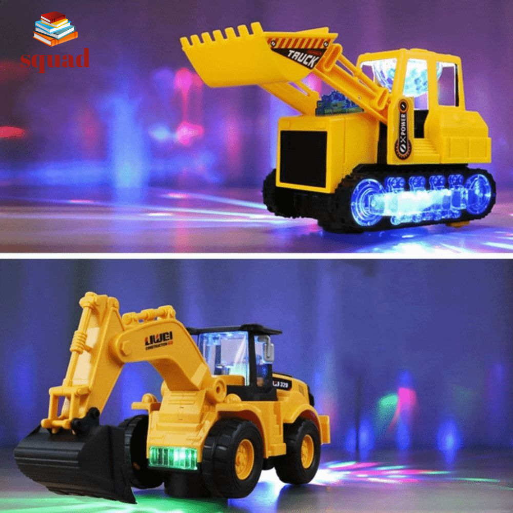 SQUAD Hiệu ứng ánh sáng Đồ chơi máy xúc điện Quà tặng cho trẻ em Âm nhạc đầy màu sắc Đồ chơi xe bulldozer Đồ chơi xe cộ Bánh xe đa năng Đồ chơi xe kỹ sư Quà tặng cho bé trai