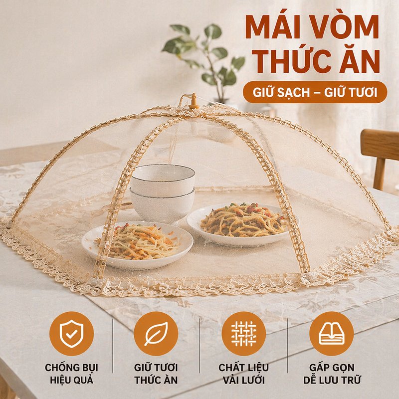 lồng chụp thức ăn màn che thực phẩm chống côn trùng chống bụi lưới gấp gọn dùng bàn ăn nhà bếp