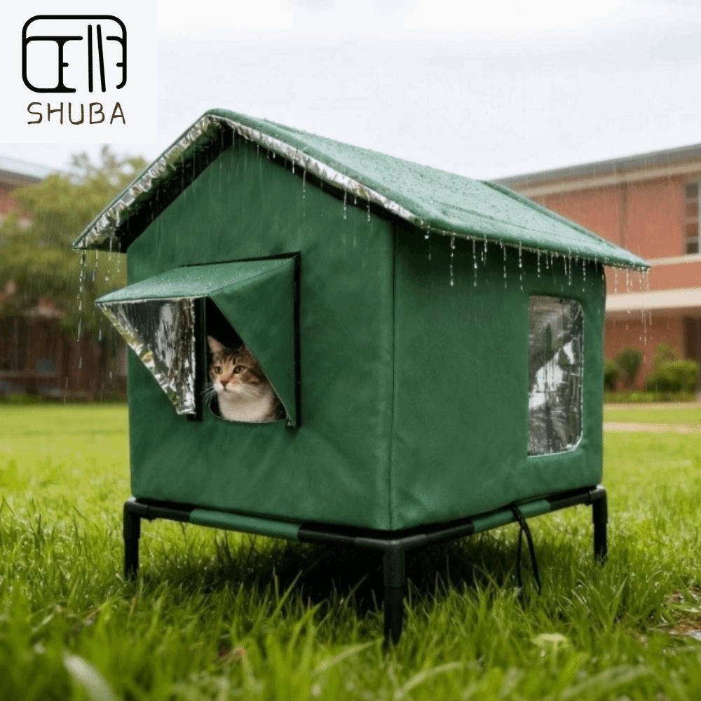 SHUBA Gấp lại Lều cho mèo ngoài trời Chống thấm nước Ấm áp Trại trú ẩn cho mèo hoang dã Giường ngủ cho chó Đế nâng cao Nhà ở dành cho thú cưng Cắm trại