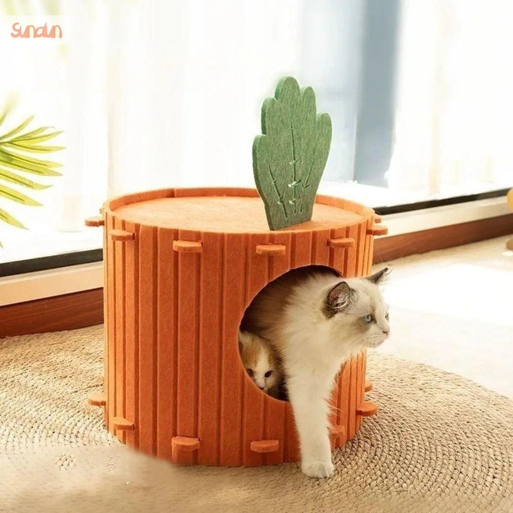 SUNDUN Vải nỉ Tổ mèo cà rốt Mềm mại  Bền bỉ Chống mài mòn Hang động ẩn náu cho mèo Ấm cúng thoải mái Hai lớp Nhà hang động cho thú cưng Mèo trong nhà
