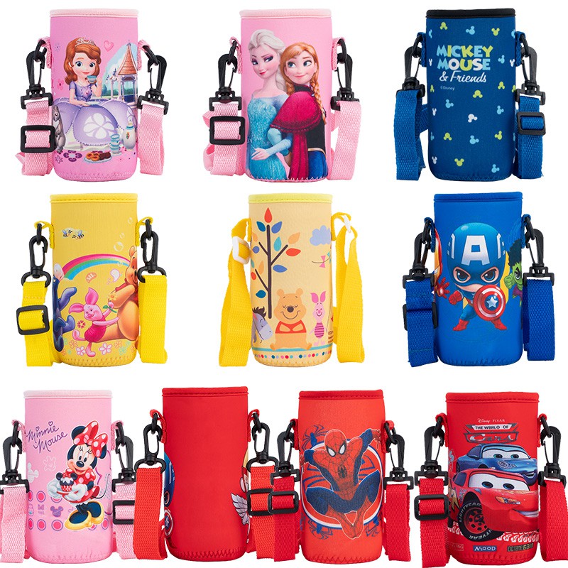 Disney Neoprene Kids Water Bottle Sling Holder Carrier With Detachable