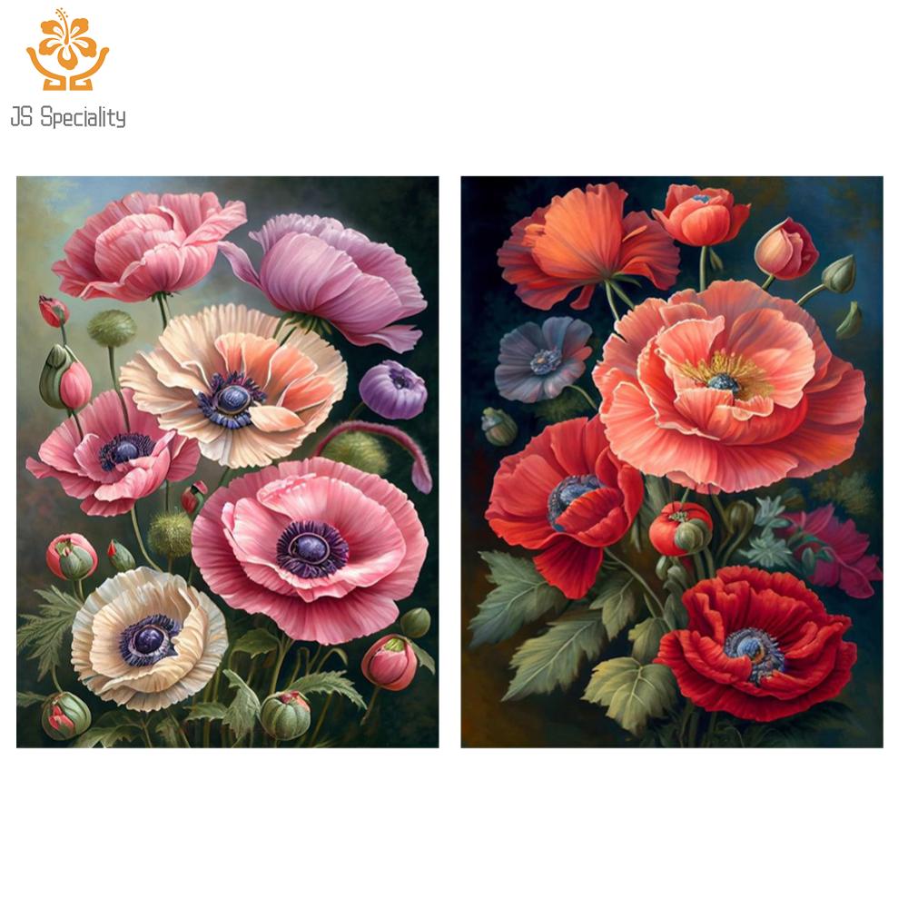 1thfull thêu sinh thái sợi bông 11CT in hoa anh túc Cross Stitch 40x55cm
