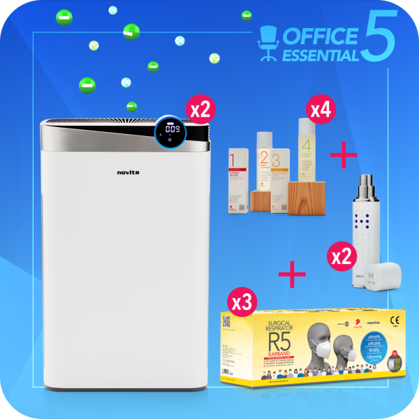novita Office Essential Package 5 (4-in-1 Air Purifier A4S x 2 + Air Purifying Solution Concentrate x 4 + Surgical Respirator R5 (100pcs in a box) x 3 +Portable Disinfectant H-Mist22 x 2 Singapore
