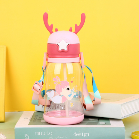 Indo - Botol Minum Anak Model Tanduk Rusa Lucu Free Tali Panjang Dan Sticker / Botol Minum Anak 610 ML / Botol Anak Lucu