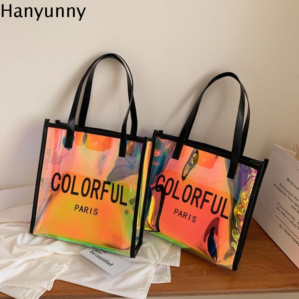 HANYUNNY จุได้มาก กระเป๋าถือพีวีซีเลเซอร์ สไตล์เกาหลีแบบ ฤดูร้อนฤดูร้อนฤดูร้อน กระเป๋าชายหาดแบบพกพา ลำลองแบบสบายๆ การจัดเก็บข้อมูล กระเป๋าสะพายไหล่กันน้ำ เทศกาลสงกรานต์ ราคา 264 บาท*ส่งฟรี