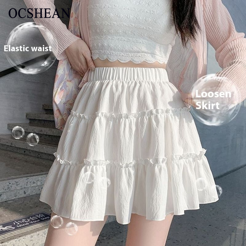 OCSHEAN เค้กทรงเอกระโปรงสั้นฤดูร้อนแบบใหม่เอวสูงสำหรับคนตัวเล็กใส่แล้วดูผอมหวานกระโปรงหูไม้กันเงาเสื้อผ้าผู้หญิง ราคา 123 บาท*ส่งฟรี