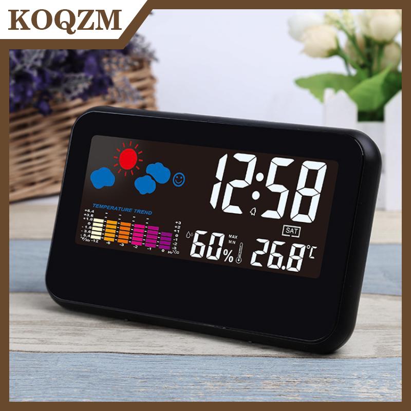 【KOQZM Home Styling】 นาฬิกาดิจิตอลพร้อมไฟแบคไลท์กลางคืนนาฬิกาปลุกอัจฉริยะสำหรับบ้านห้องนอนโต๊ะเครื่องวัดอุณหภูมิเครื่องวัดความชื้น ราคา 182 บาท*ส่งฟรี