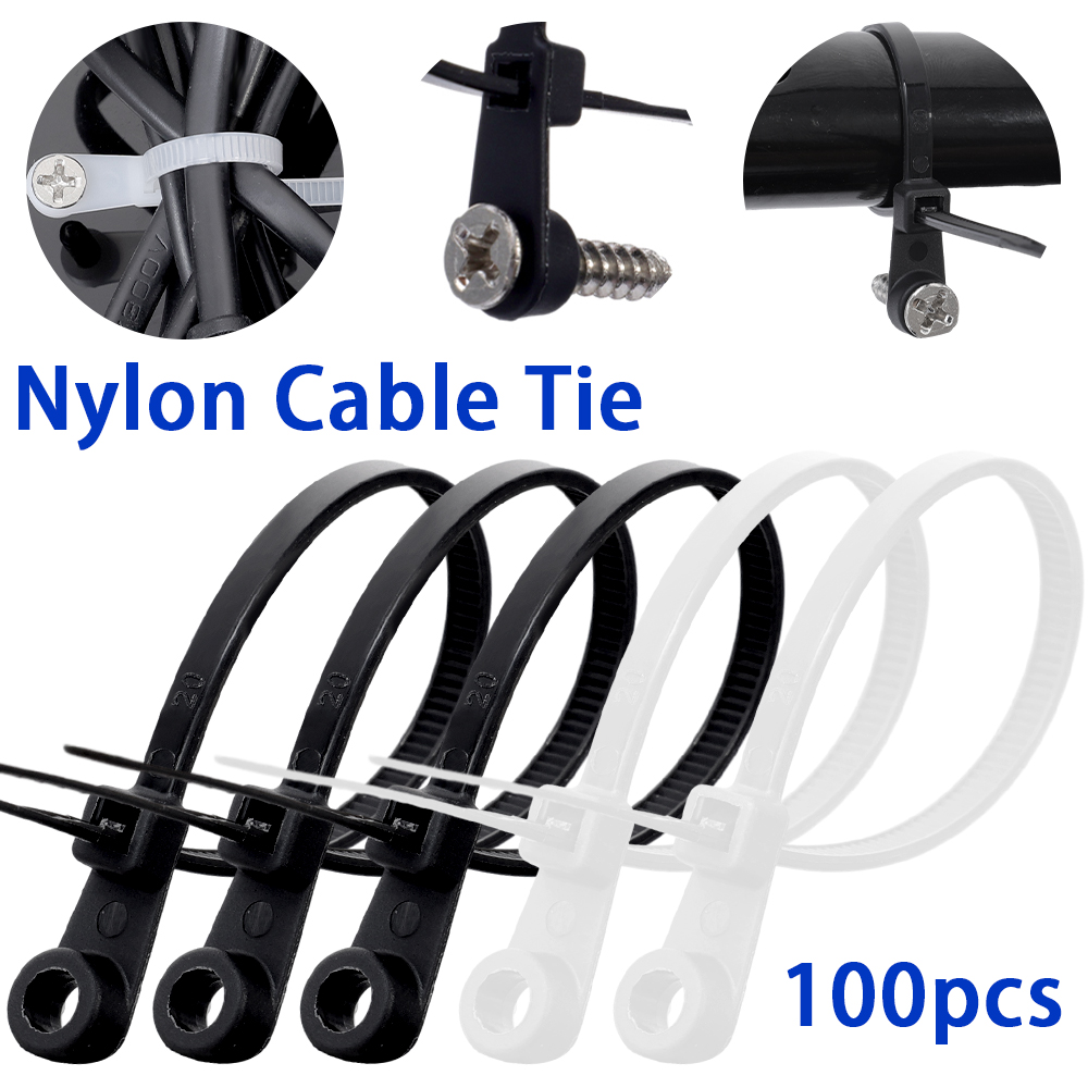 100 cái Dây buộc cáp bằng ni lông với lỗ vít đa năng quan hệ cáp cho văn phòng nhà Cáp cây vườn sửa chữa