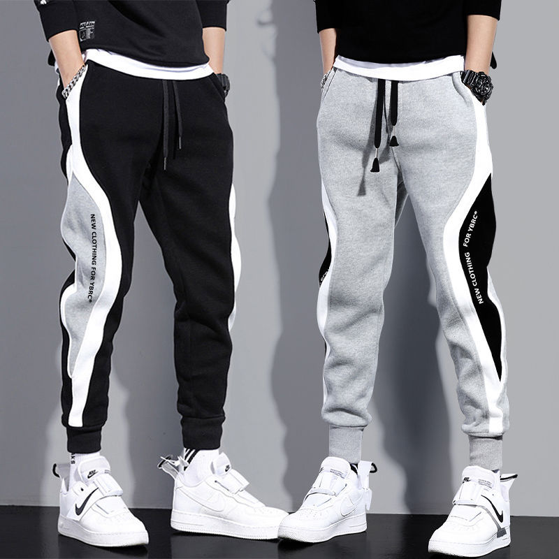 Mùa Thu Của Nam Giới Rộng Lỏng Giản Dị Quần Mens Chắp Vá Chín Điểm Quần thể thao dây co giãn Thoáng Khí Tie-Foot Quần