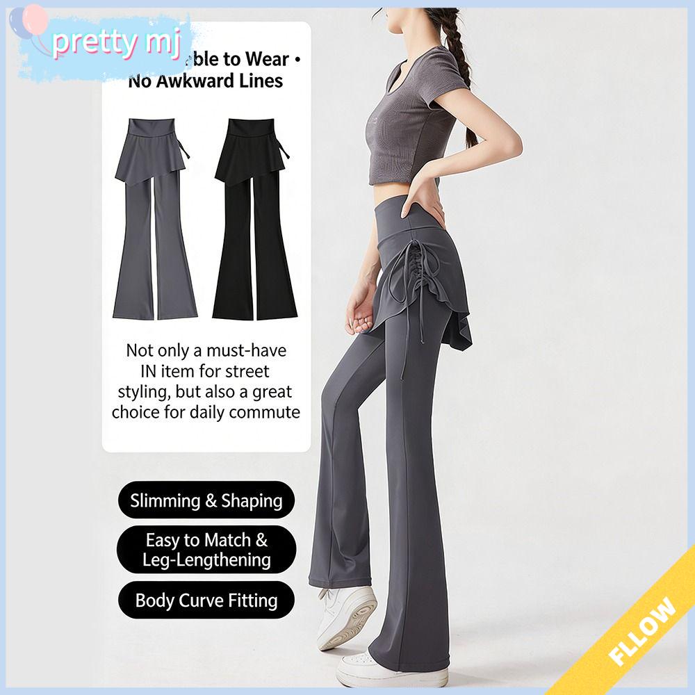 PRETTY MJ Thể dục Quần tập yoga Eo cao Áo giả hai mảnh Quần tập luyện Thời trang Đáy chuông Quần khiêu vũ Phụ nữ