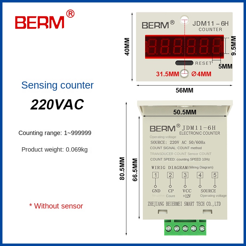 Bộ Đếm Điện Tử BERM JDM11-6H/5H Cao Cấp Có Bộ Nhớ Khi Mất Điện – Công Nghiệp, Tự Động Hóa - AC220V Cảm biến