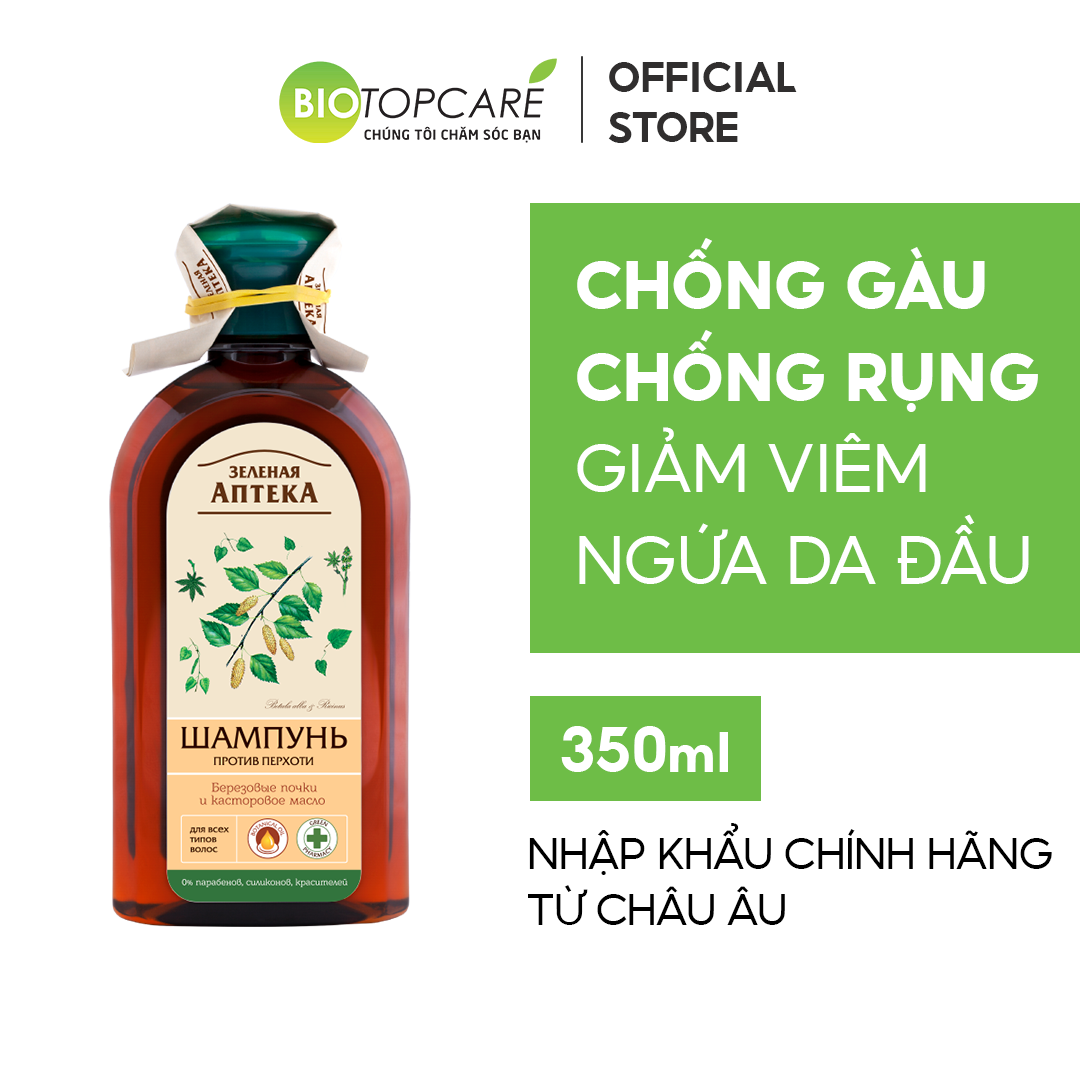 Dầu gội ngăn ngừa gàu Zelenaya Apteka Nụ bạch dương và Dầu thầu dầu 350ml