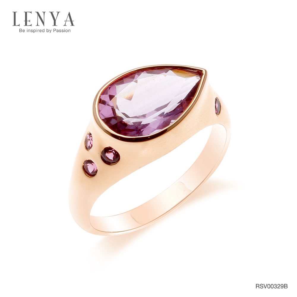 Lenya Amethyst Gemstone Ring Enhances Peace of Mind, Mindfulness, and Prosperity. Size 12X8 Mm. 925 Sterling Silver Body. Plated with Pink Gold ราคา 4,900 บาท*ส่งฟรี