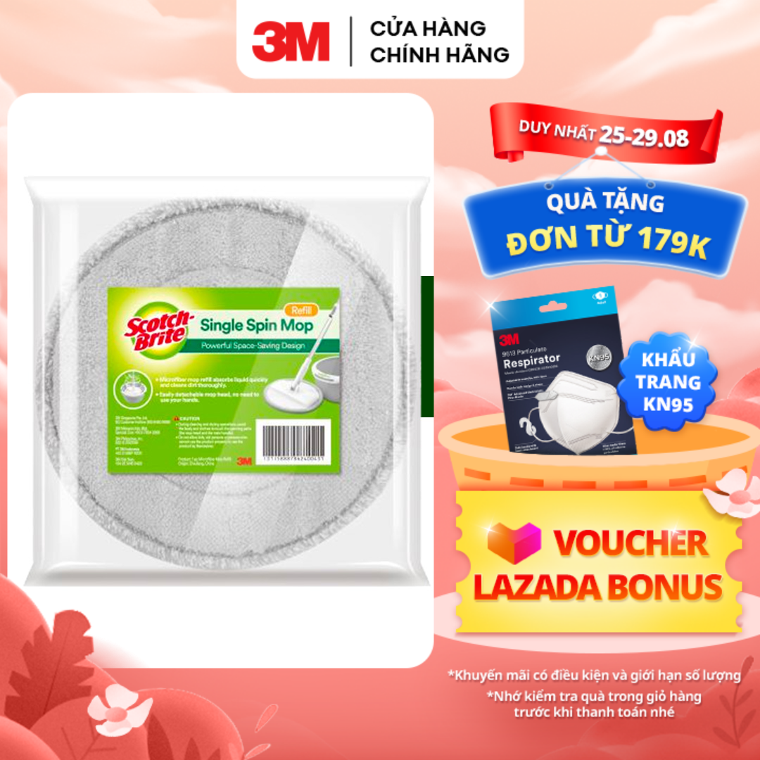 Bông lau thay thế Bộ cây lau nhà 360 độ thế hệ mới 3M™ Scotch-Brite™, thấm hút nước tốt,  26x33x1cm