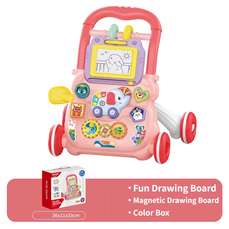 Baby Push Walker Toy Multi Functional Childrens Music Scooter Anti Rollover Hand Push Walker