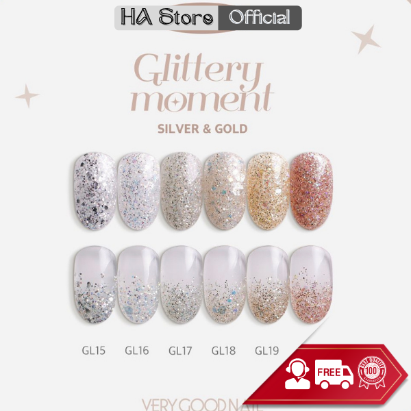 Very good Nail Sơn gel nhũ Hàn quốc chọn 1 trong Set 6 màu Glitery Moment Silver & Gold Collection 10ml