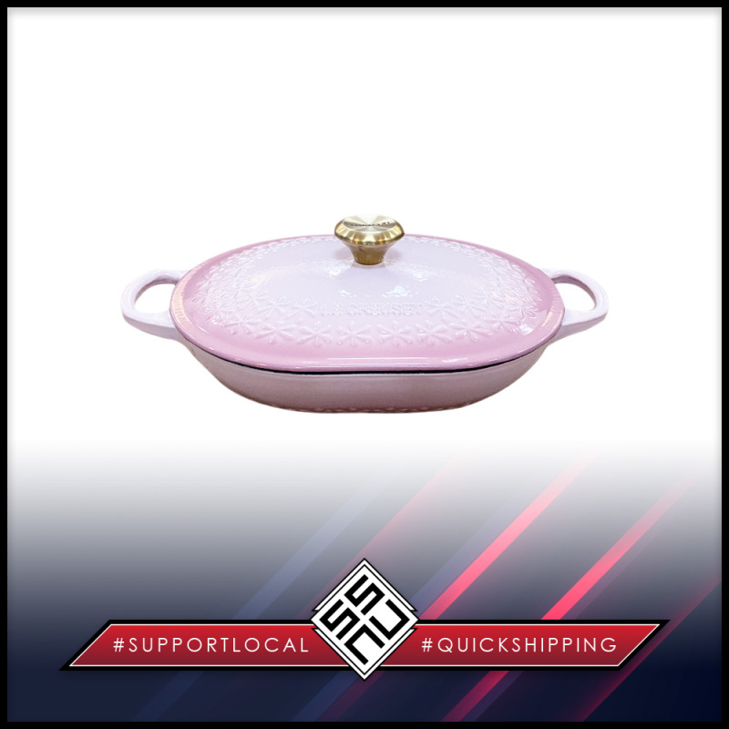 SSNU214 Le Creuset Enamelled Cast Iron Fleur Flower Oblong Casserole 31 cm Shell Pink Singapore