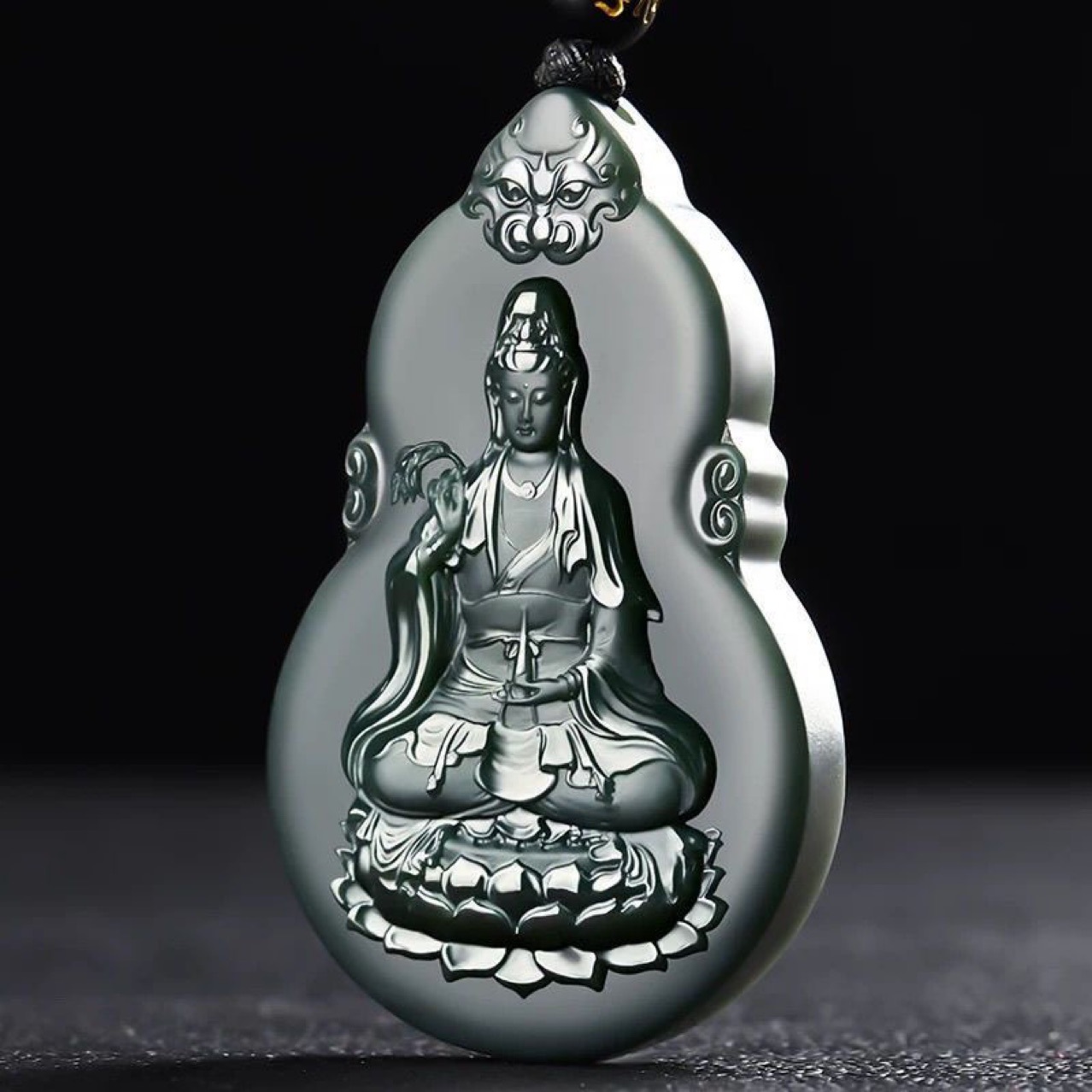 Vòng Cổ Quan Âm 2 Mặt Đá Đen Tự Nhiên Dây Đeo Cao Cấp Mặt Phật Bình An Phong Thủy Quà Tặng Ý Nghĩa