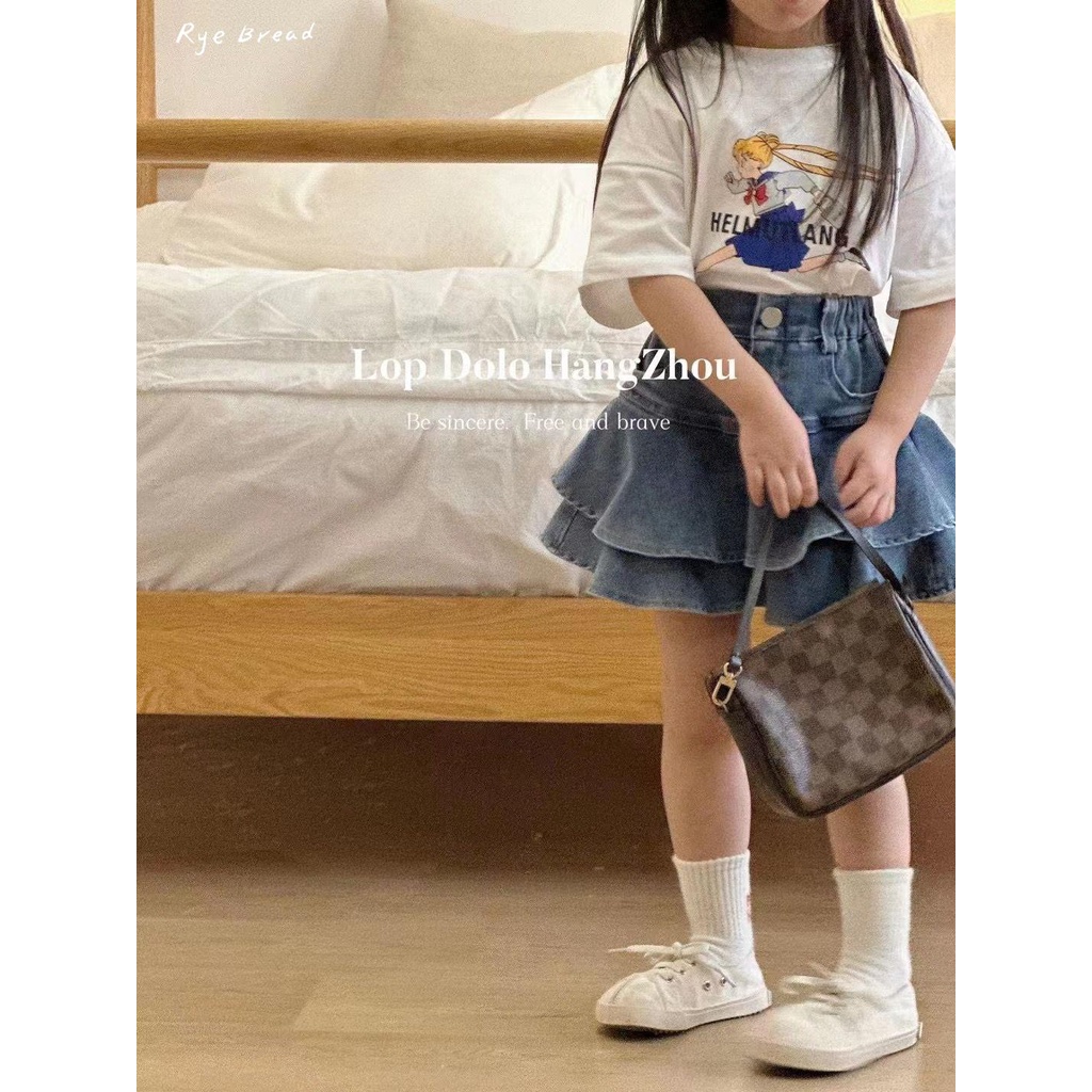 Chân Váy Denim Xếp Tầng Thời Trang Dành Cho Bé Gái