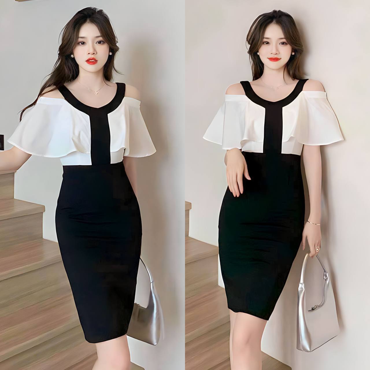Đầm dự tiệc body khoét vai cao cấp dạo phố chụp ảnh by4656