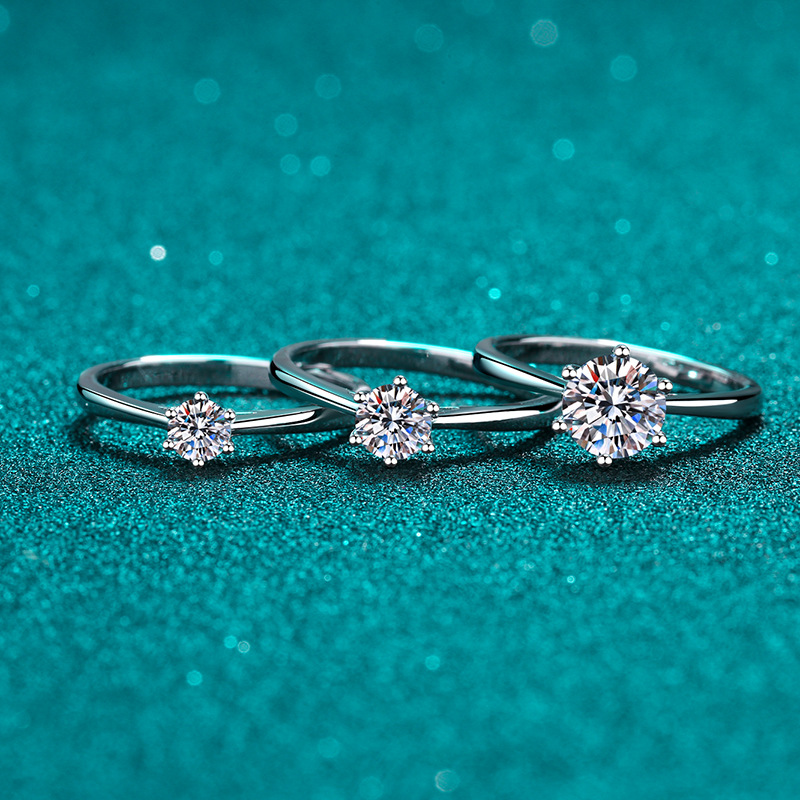 [Có chứng nhận] Nhẫn đính đá Moissanite 6 móng 925 mạ bạc 925 Nhẫn cưới PT950 cho nữ