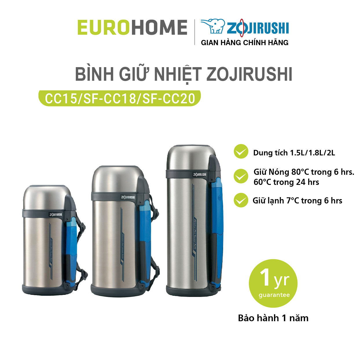 {hot} Bình giữ nhiệt Zojirushi SF-CC20-XA dung tích 2L, chất liệu thép không gỉ cách nhiệt chân khôn