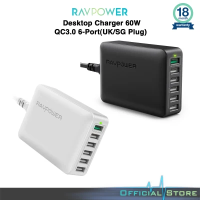 RAVPower Desktop Charger 60W QC3.0 6-Port (UK/SG Plug)(RP-PC029)